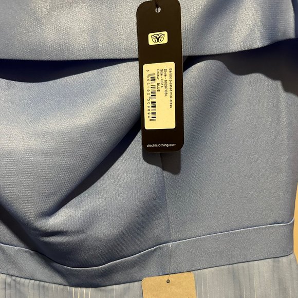 Chi Chi London Bardot Ombre Pleated Midi Dress Blue Off the Shoulder Size 14 - Picture 4 of 5